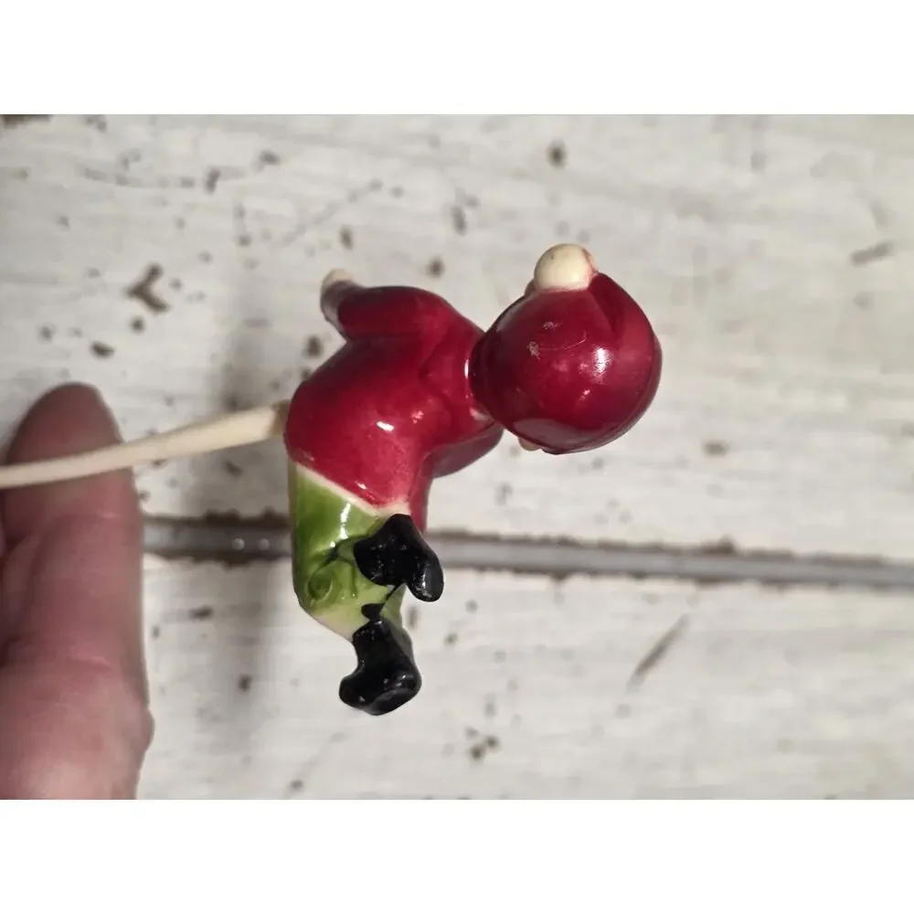 Vintage 50s Celluloid Plastic Pixie Boy Christmas Figure Straddle Legs MCM 2in